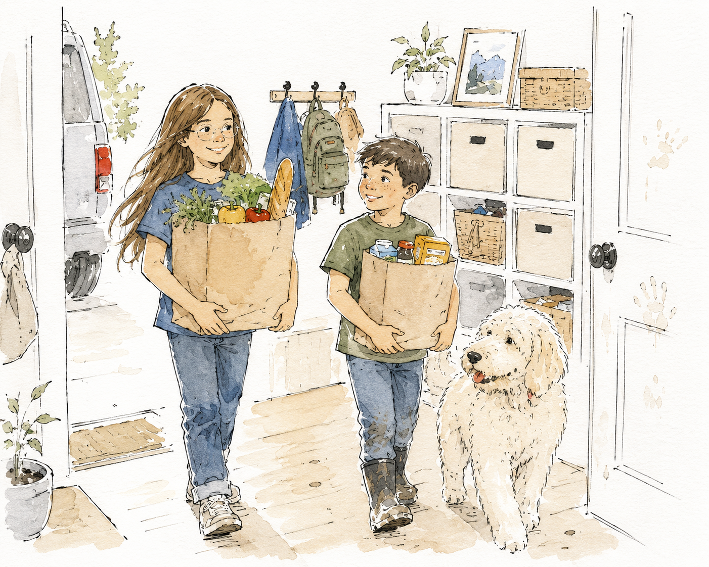 Children helping care for the home