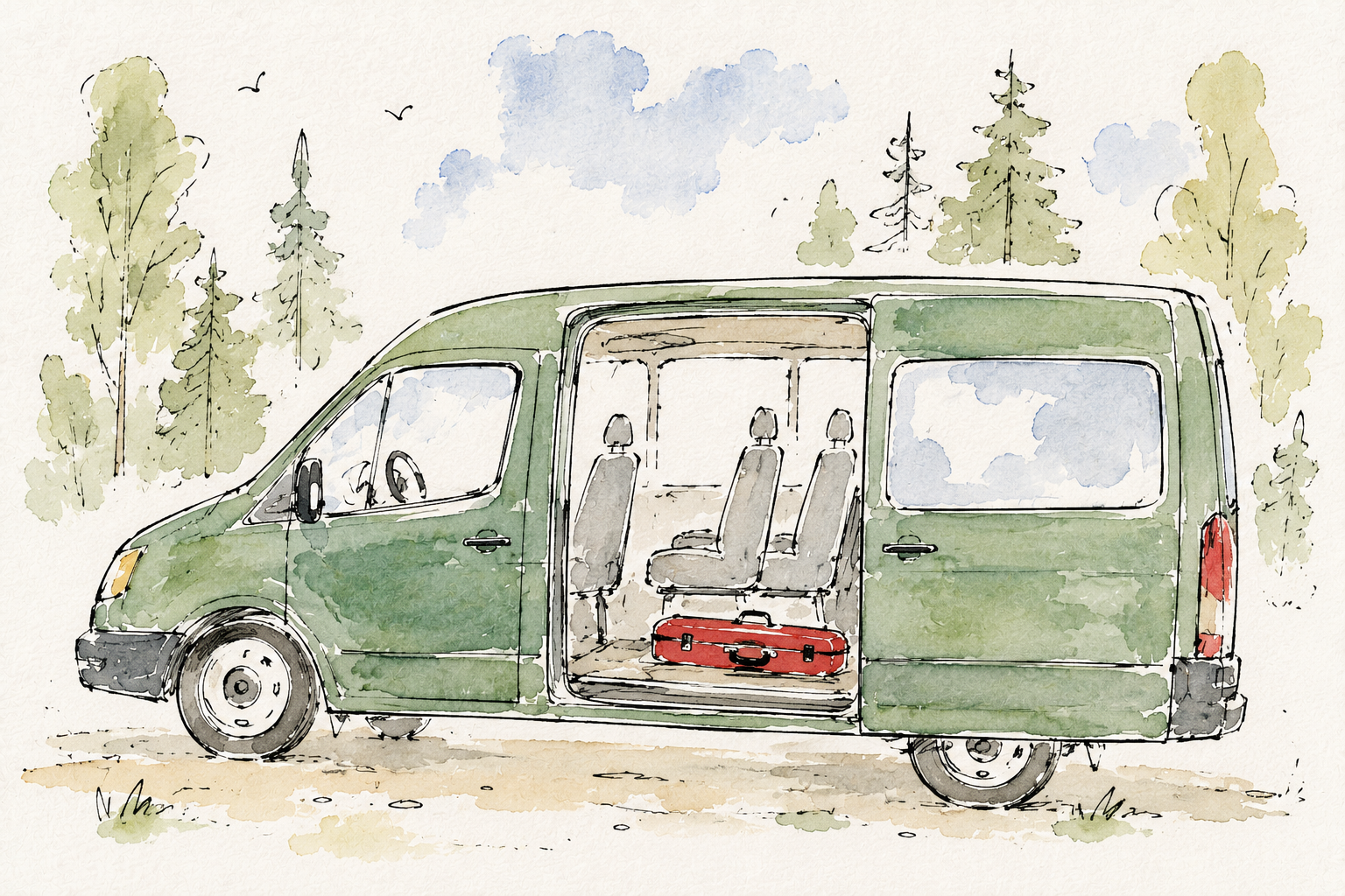 Van with violin case under the seat